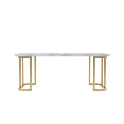 Pasadina 47.25 in. Gold Coating and White Rectangular Faux Marble Top Coffee Table by Furniture of America