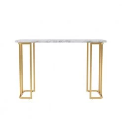 Pasadina 47.25 in. Gold Coating and White Rectangle Faux Marble Console Table by Furniture of America