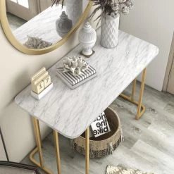 Pasadina 47.25 in. Gold Coating and White Rectangle Faux Marble Console Table by Furniture of America -Furniture of America Sales Store gold coating and white furniture of america console tables idf 4564wh s a0 1000