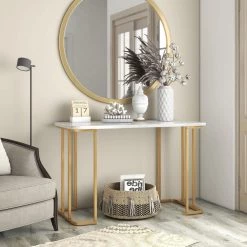 Pasadina 47.25 in. Gold Coating and White Rectangle Faux Marble Console Table by Furniture of America -Furniture of America Sales Store gold coating and white furniture of america console tables idf 4564wh s c3 1000