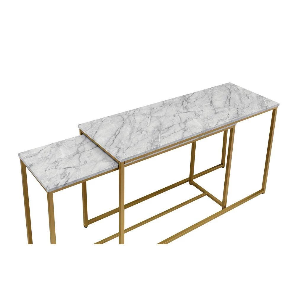 Auror 47.25 in. Gold Coating and White Rectangle Faux Marble Nesting Console Table (Set of 2) by Furniture of America 4 Auror 47.25 in. Gold Coating and White Rectangle Faux Marble Nesting Console Table (Set of 2) by Furniture of America - Image 4