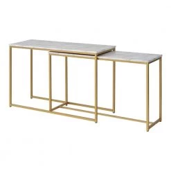 Auror 47.25 in. Gold Coating and White Rectangle Faux Marble Nesting Console Table (Set of 2) by Furniture of America