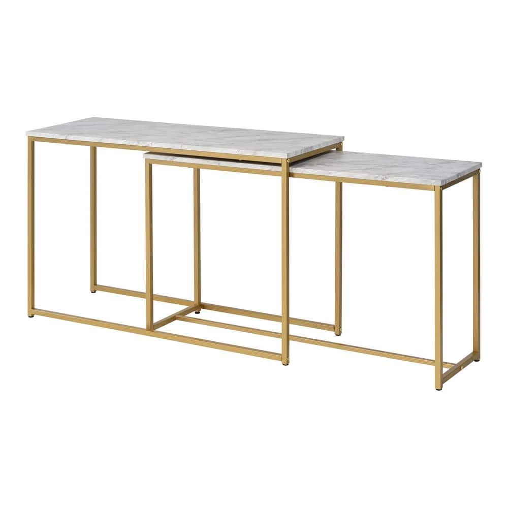 Auror 47.25 in. Gold Coating and White Rectangle Faux Marble Nesting Console Table (Set of 2) by Furniture of America 1 Auror 47.25 in. Gold Coating and White Rectangle Faux Marble Nesting Console Table (Set of 2) by Furniture of America
