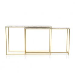 Auror 47.25 in. Gold Coating and White Rectangle Faux Marble Nesting Console Table (Set of 2) by Furniture of America 8 Auror 47.25 in. Gold Coating and White Rectangle Faux Marble Nesting Console Table (Set of 2) by Furniture of America -Furniture of America Sales Store gold coating and white furniture of america console tables idf ac817wh c3 1000