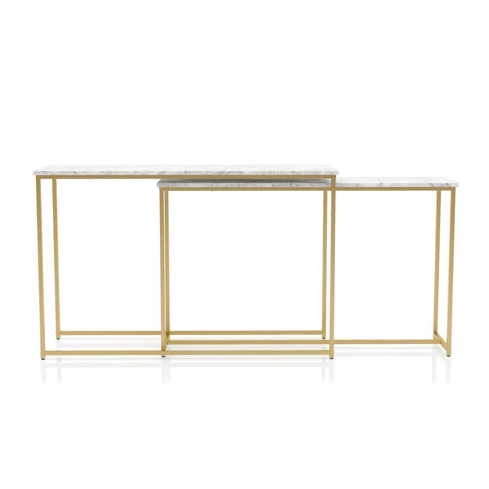 Auror 47.25 in. Gold Coating and White Rectangle Faux Marble Nesting Console Table (Set of 2) by Furniture of America 3 Auror 47.25 in. Gold Coating and White Rectangle Faux Marble Nesting Console Table (Set of 2) by Furniture of America - Image 3