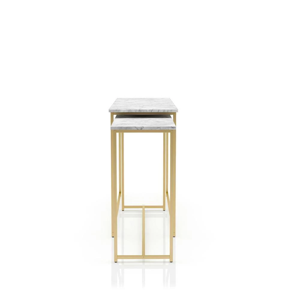 Auror 47.25 in. Gold Coating and White Rectangle Faux Marble Nesting Console Table (Set of 2) by Furniture of America 2 Auror 47.25 in. Gold Coating and White Rectangle Faux Marble Nesting Console Table (Set of 2) by Furniture of America - Image 2