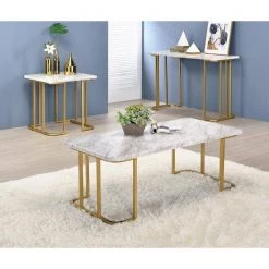 Pasadina 23.63 in. Gold Coating and White Rectangular Faux Marble Top End Table by Furniture of America -Furniture of America Sales Store gold coating and white furniture of america end side tables idf 4564wh e 31 1000