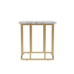 Pasadina 23.63 in. Gold Coating and White Rectangular Faux Marble Top End Table by Furniture of America