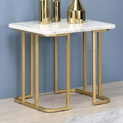 Pasadina 23.63 in. Gold Coating and White Rectangular Faux Marble Top End Table by Furniture of America -Furniture of America Sales Store gold coating and white furniture of america end side tables idf 4564wh e c3 1000