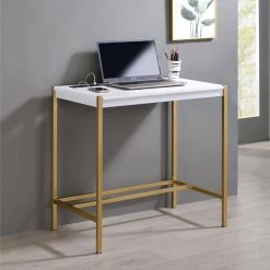 Bunda 30 in. Rectangle Gold Coating and White Writing Desk by Furniture of America -Furniture of America Sales Store gold coating and white furniture of america writing desks idf dk916wh 31 1000