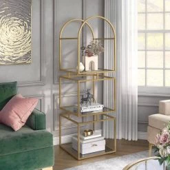 Staski 62.75 in. Gold Coating Metal 3-Shelf Bookcase with Glass Shelves by Furniture of America 13 Staski 62.75 in. Gold Coating Metal 3-Shelf Bookcase with Glass Shelves by Furniture of America -Furniture of America Sales Store gold coating furniture of america bookcases bookshelves idf ac813gd 3 31 1000