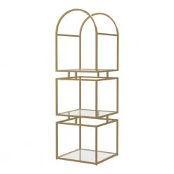 Staski 62.75 in. Gold Coating Metal 3-Shelf Bookcase with Glass Shelves by Furniture of America