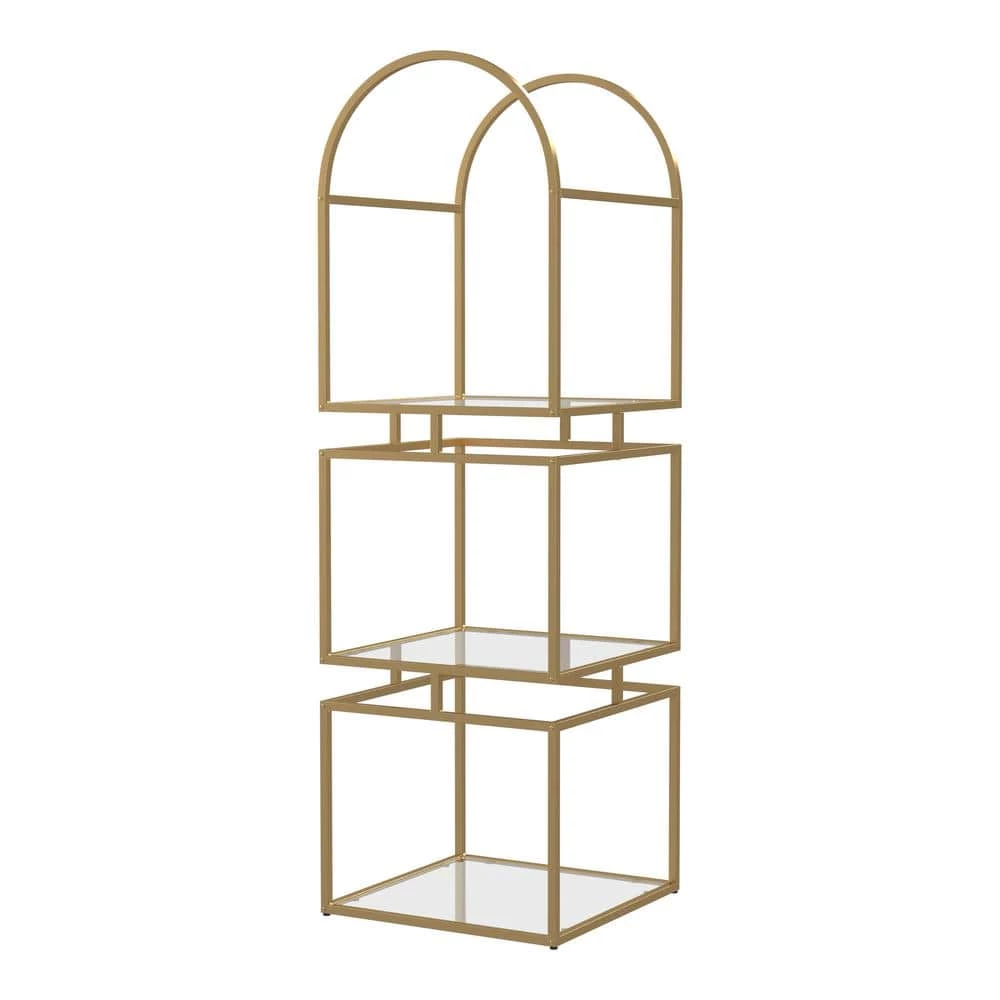Staski 62.75 in. Gold Coating Metal 3-Shelf Bookcase with Glass Shelves by Furniture of America 1 Staski 62.75 in. Gold Coating Metal 3-Shelf Bookcase with Glass Shelves by Furniture of America