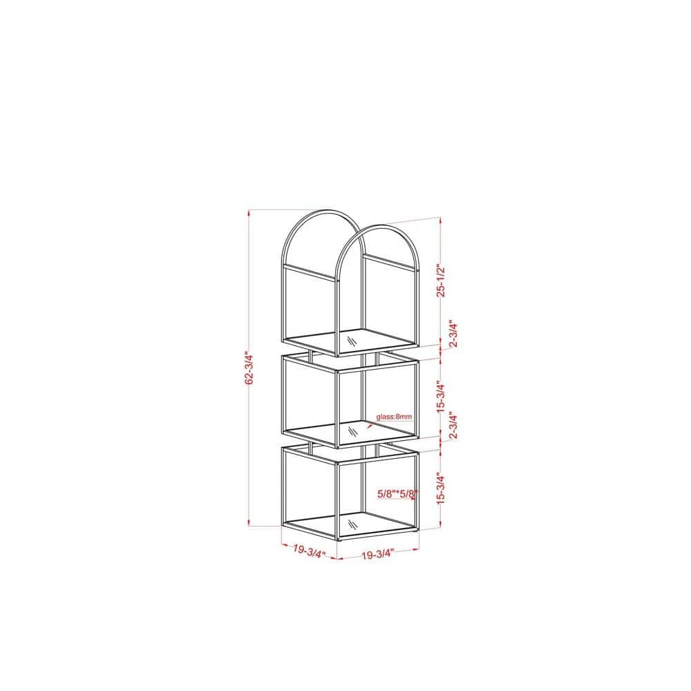 Staski 62.75 in. Gold Coating Metal 3-Shelf Bookcase with Glass Shelves by Furniture of America 6 Staski 62.75 in. Gold Coating Metal 3-Shelf Bookcase with Glass Shelves by Furniture of America - Image 6