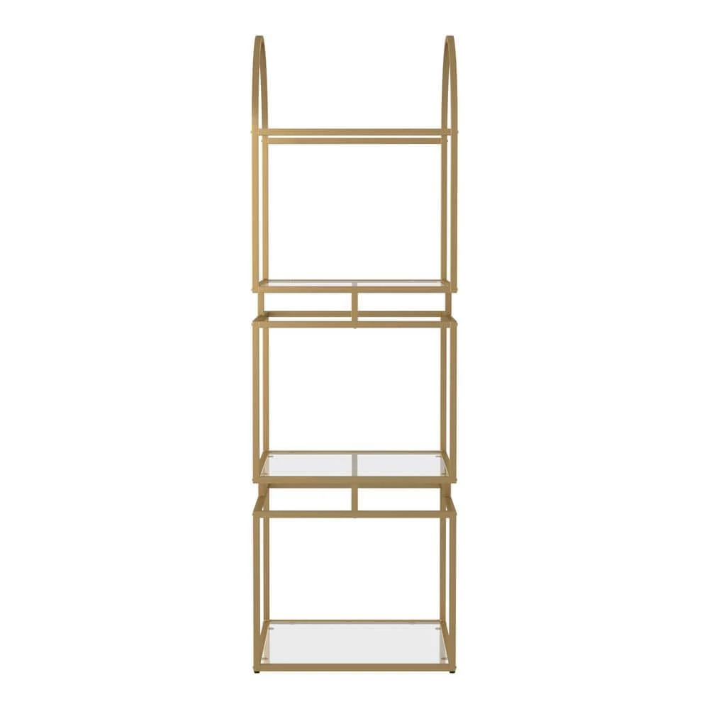 Staski 62.75 in. Gold Coating Metal 3-Shelf Bookcase with Glass Shelves by Furniture of America 2 Staski 62.75 in. Gold Coating Metal 3-Shelf Bookcase with Glass Shelves by Furniture of America - Image 2