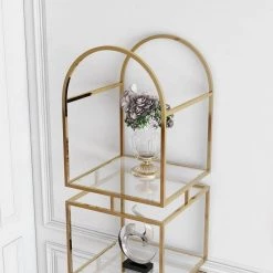 Staski 81.25 in. Gold Coating Metal 4-Shelf Bookcase with Glass Shelves by Furniture of America 9 Staski 81.25 in. Gold Coating Metal 4-Shelf Bookcase with Glass Shelves by Furniture of America -Furniture of America Sales Store gold coating furniture of america bookcases bookshelves idf ac813gd 4 1f 1000