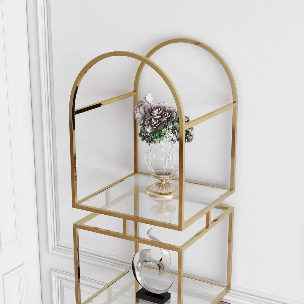 Staski 81.25 in. Gold Coating Metal 4-Shelf Bookcase with Glass Shelves by Furniture of America 4 Staski 81.25 in. Gold Coating Metal 4-Shelf Bookcase with Glass Shelves by Furniture of America - Image 4