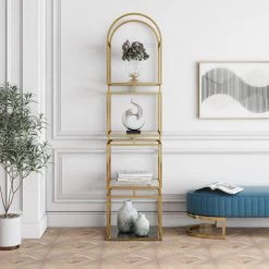 Staski 81.25 in. Gold Coating Metal 4-Shelf Bookcase with Glass Shelves by Furniture of America 10 Staski 81.25 in. Gold Coating Metal 4-Shelf Bookcase with Glass Shelves by Furniture of America -Furniture of America Sales Store gold coating furniture of america bookcases bookshelves idf ac813gd 4 44 1000