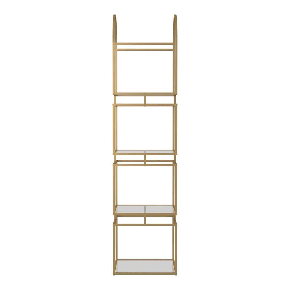 Staski 81.25 in. Gold Coating Metal 4-Shelf Bookcase with Glass Shelves by Furniture of America 3 Staski 81.25 in. Gold Coating Metal 4-Shelf Bookcase with Glass Shelves by Furniture of America - Image 3