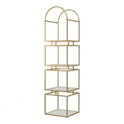 Staski 81.25 in. Gold Coating Metal 4-Shelf Bookcase with Glass Shelves by Furniture of America