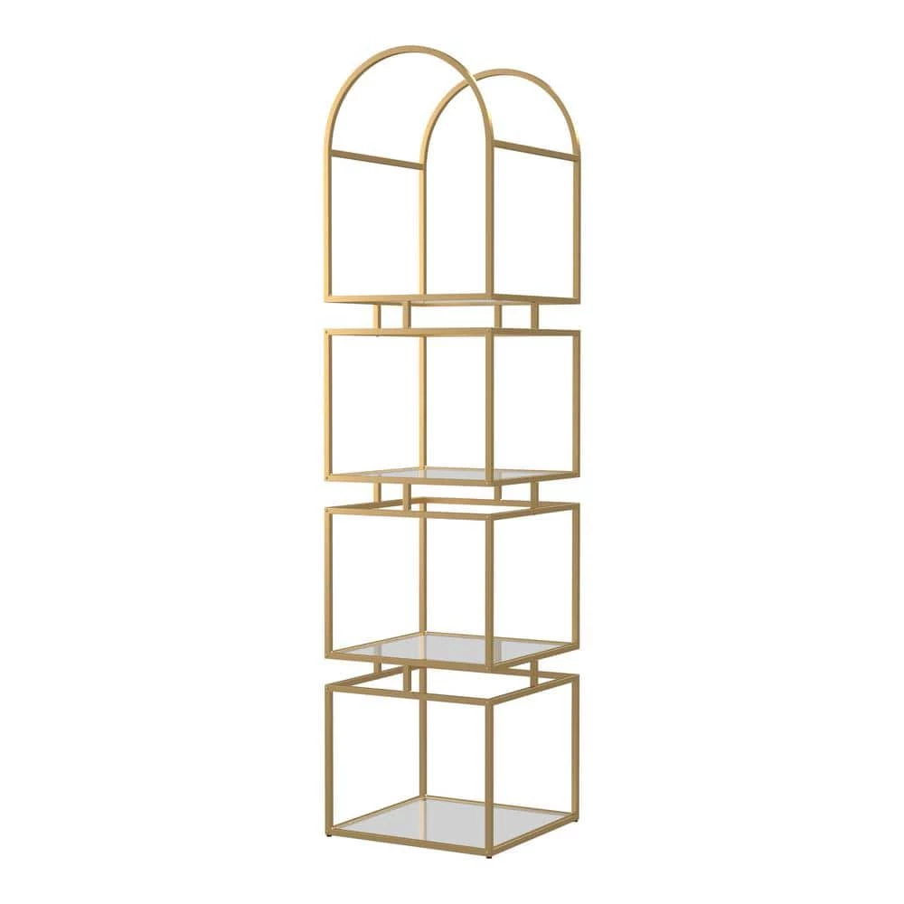 Staski 81.25 in. Gold Coating Metal 4-Shelf Bookcase with Glass Shelves by Furniture of America 1 Staski 81.25 in. Gold Coating Metal 4-Shelf Bookcase with Glass Shelves by Furniture of America