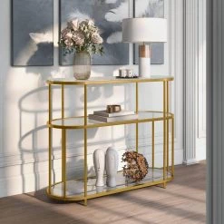 Harmark 42 in. Gold Coating Specialty Glass Top Console Table by Furniture of America -Furniture of America Sales Store gold coating furniture of america console tables idf ac383 31 1000