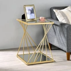 Patapsco 16 in. Gold Coating Square Glass Top Side Table by Furniture of America -Furniture of America Sales Store gold coating furniture of america end side tables idf ac349 31 1000