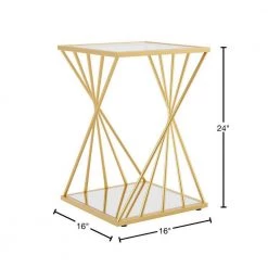Patapsco 16 in. Gold Coating Square Glass Top Side Table by Furniture of America -Furniture of America Sales Store gold coating furniture of america end side tables idf ac349 40 1000
