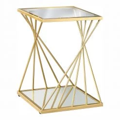 Patapsco 16 in. Gold Coating Square Glass Top Side Table by Furniture of America