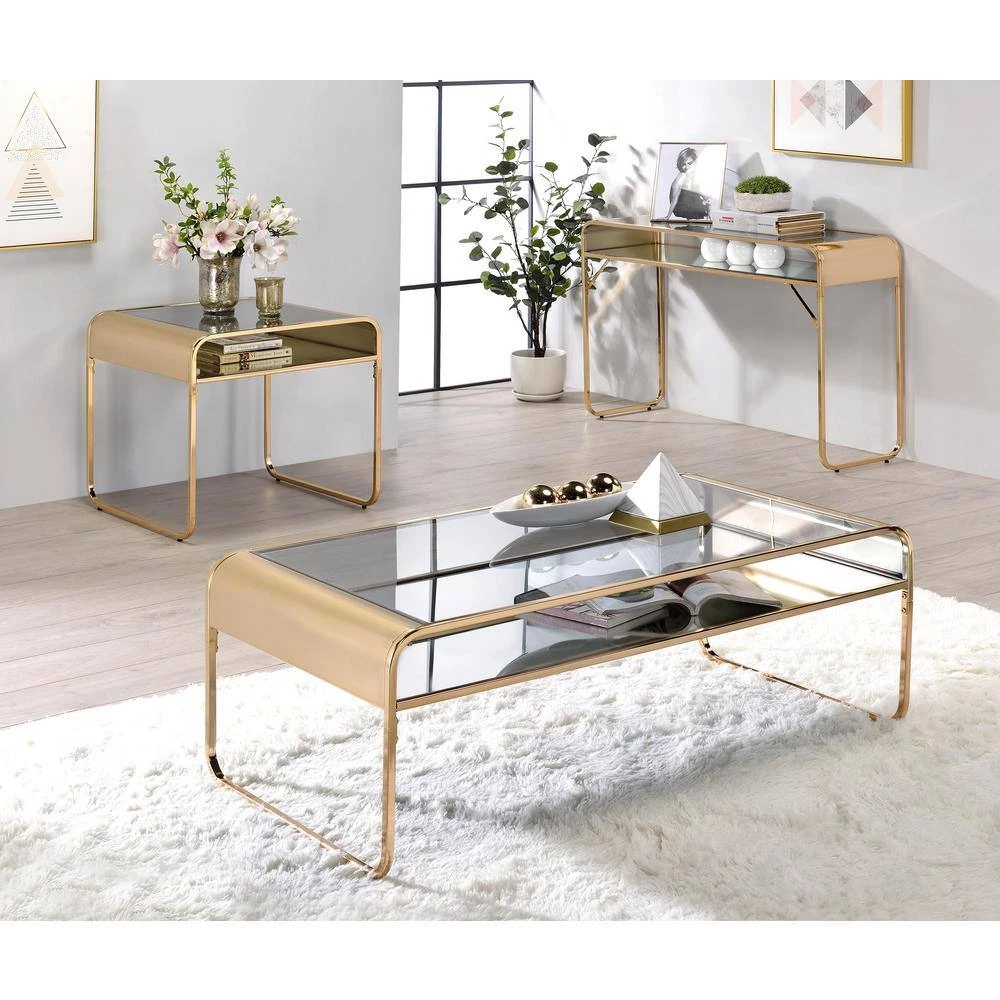 Mindry 48 in. Gold Rectangular Glass Top Coffee Table by Furniture of America 5 Mindry 48 in. Gold Rectangular Glass Top Coffee Table by Furniture of America - Image 5