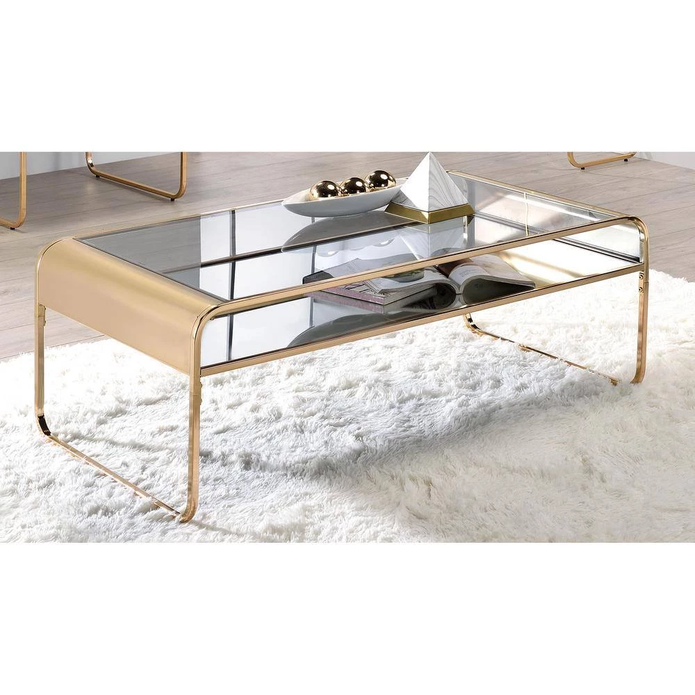Mindry 48 in. Gold Rectangular Glass Top Coffee Table by Furniture of America 3 Mindry 48 in. Gold Rectangular Glass Top Coffee Table by Furniture of America - Image 3