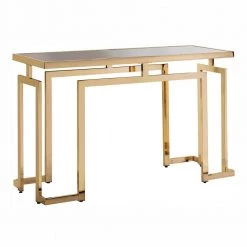 Towson 52 in. Gold Plating and Black Rectangular Glass Top Console Table by Furniture of America