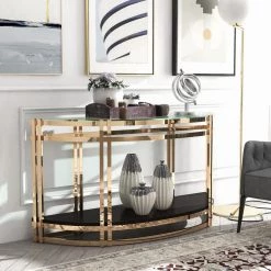 Upperco 56.63 in. Gold Plating and Black Glass Top Console Table by Furniture of America 7 Upperco 56.63 in. Gold Plating and Black Glass Top Console Table by Furniture of America -Furniture of America Sales Store gold plating and black furniture of america console tables idf 4532gd s 31 1000