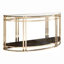 Upperco 56.63 in. Gold Plating and Black Glass Top Console Table by Furniture of America