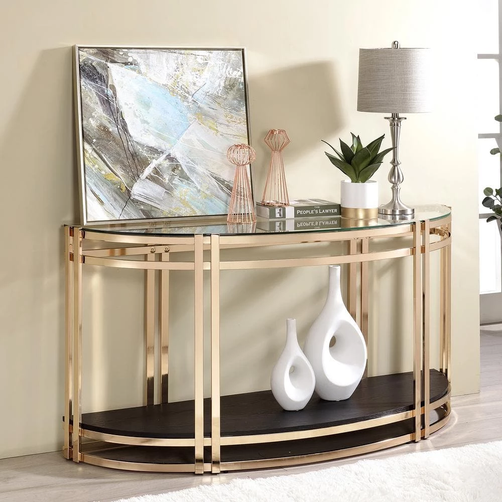 Upperco 56.63 in. Gold Plating and Black Glass Top Console Table by Furniture of America 2 Upperco 56.63 in. Gold Plating and Black Glass Top Console Table by Furniture of America - Image 2