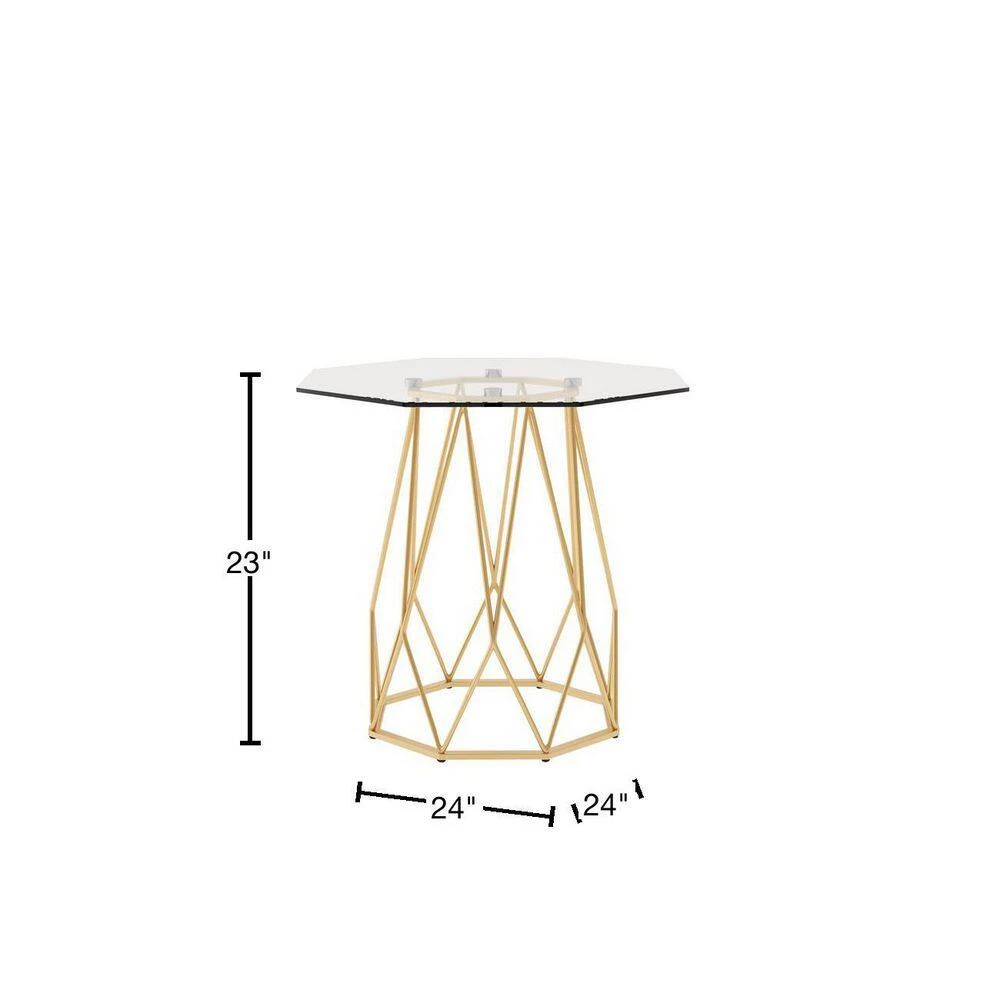 Mysen 24 in. Gold Powder Coating Octagon Glass Top End Table by Furniture of America 3 Mysen 24 in. Gold Powder Coating Octagon Glass Top End Table by Furniture of America - Image 3