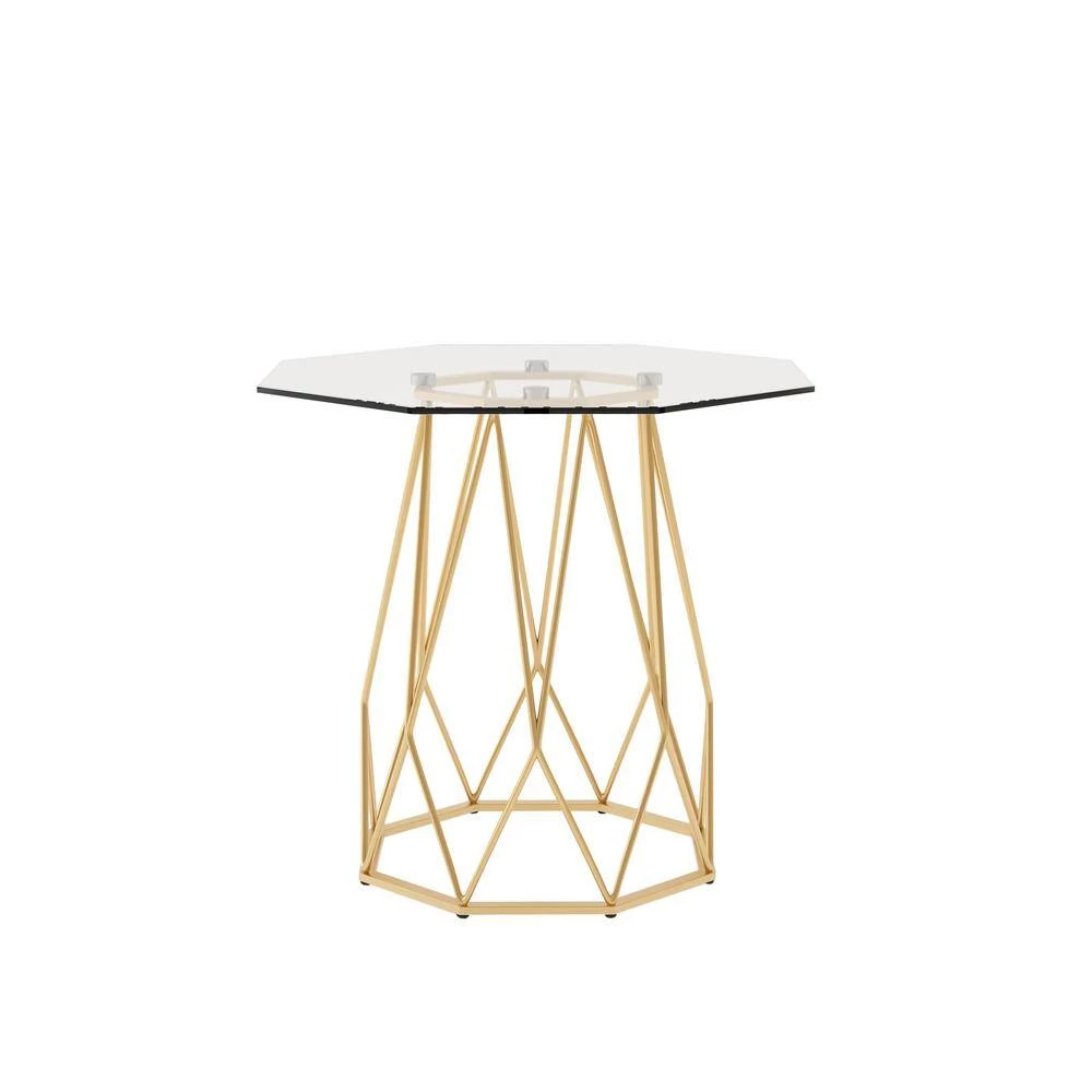 Mysen 24 in. Gold Powder Coating Octagon Glass Top End Table by Furniture of America 5 Mysen 24 in. Gold Powder Coating Octagon Glass Top End Table by Furniture of America - Image 5
