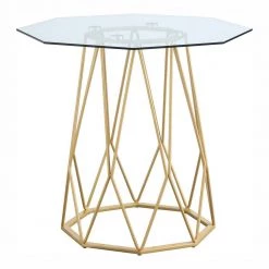 Mysen 24 in. Gold Powder Coating Octagon Glass Top End Table by Furniture of America
