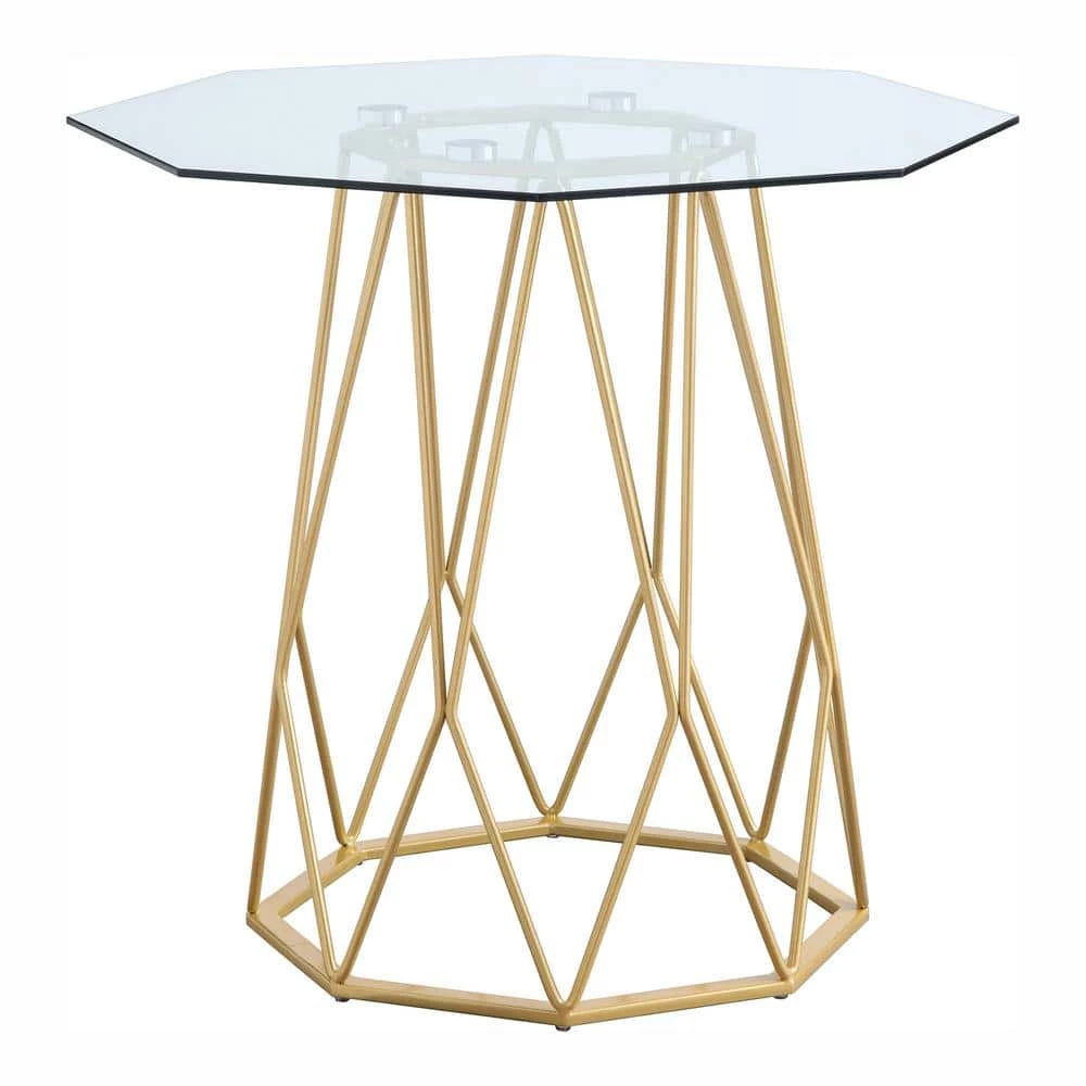 Mysen 24 in. Gold Powder Coating Octagon Glass Top End Table by Furniture of America 1 Mysen 24 in. Gold Powder Coating Octagon Glass Top End Table by Furniture of America
