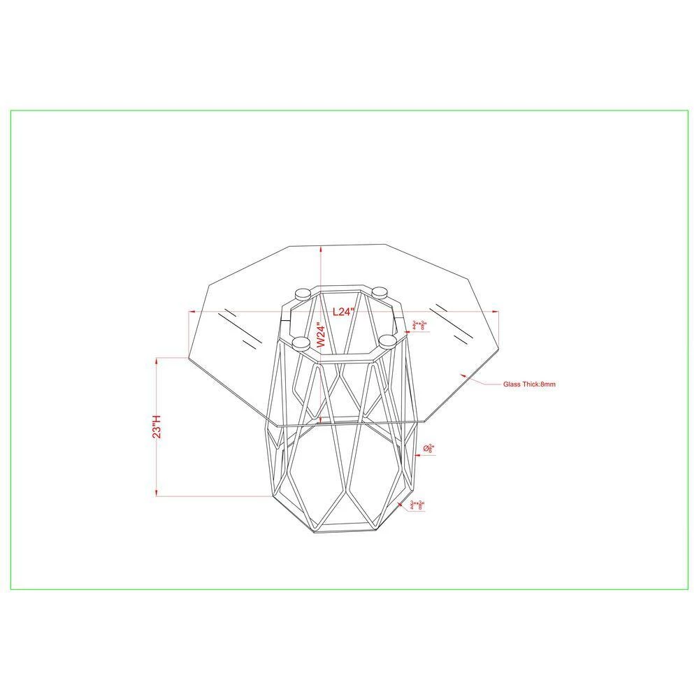 Mysen 24 in. Gold Powder Coating Octagon Glass Top End Table by Furniture of America 6 Mysen 24 in. Gold Powder Coating Octagon Glass Top End Table by Furniture of America - Image 6