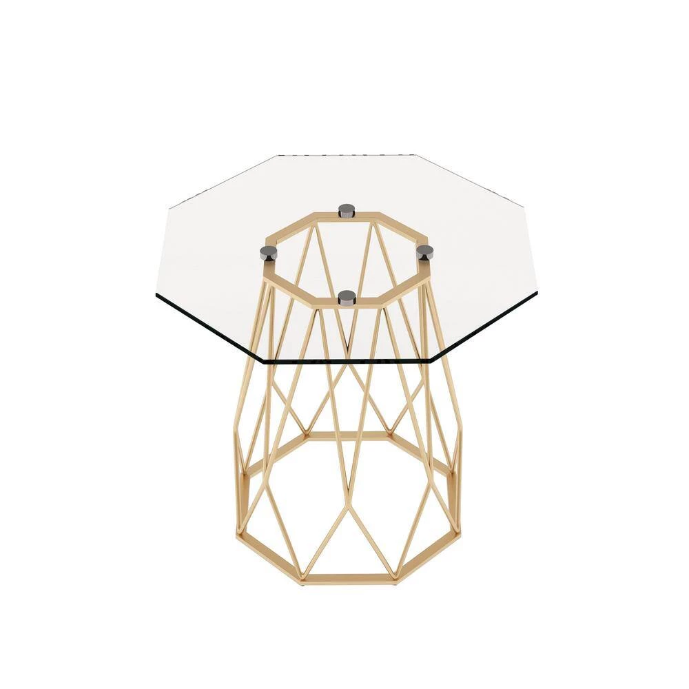 Mysen 24 in. Gold Powder Coating Octagon Glass Top End Table by Furniture of America 2 Mysen 24 in. Gold Powder Coating Octagon Glass Top End Table by Furniture of America - Image 2