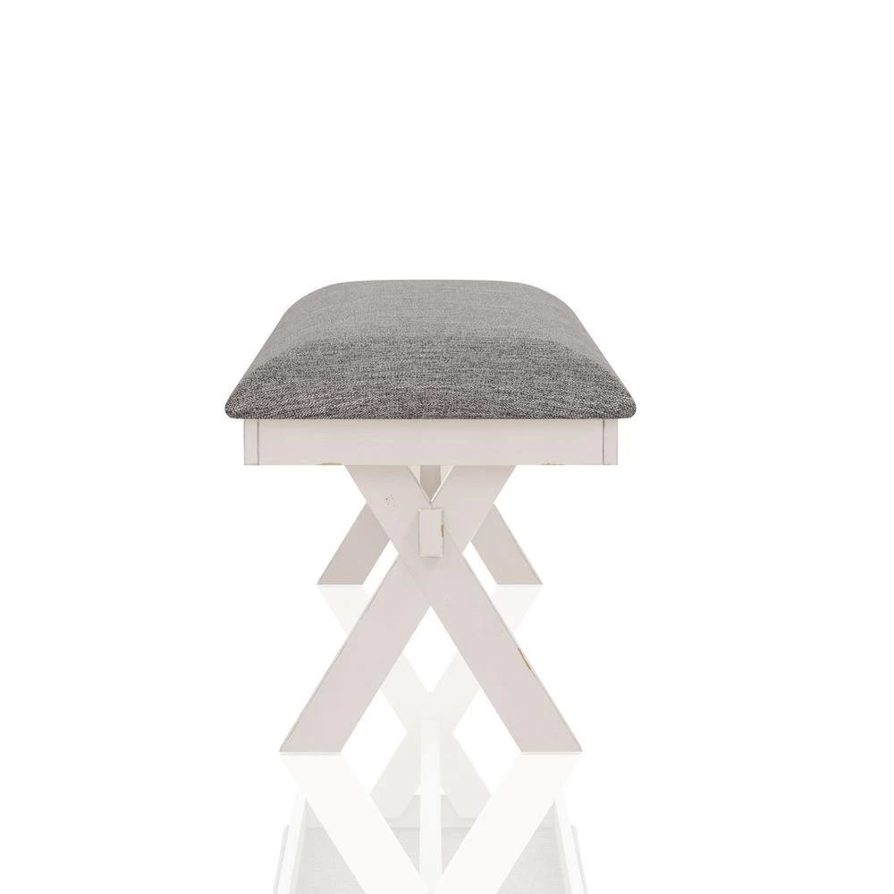 Paramus Gray and Antique White Upholstered Dining Bench by Furniture of America 4 Paramus Gray and Antique White Upholstered Dining Bench by Furniture of America - Image 4