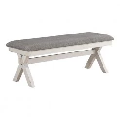 Paramus Gray and Antique White Upholstered Dining Bench by Furniture of America