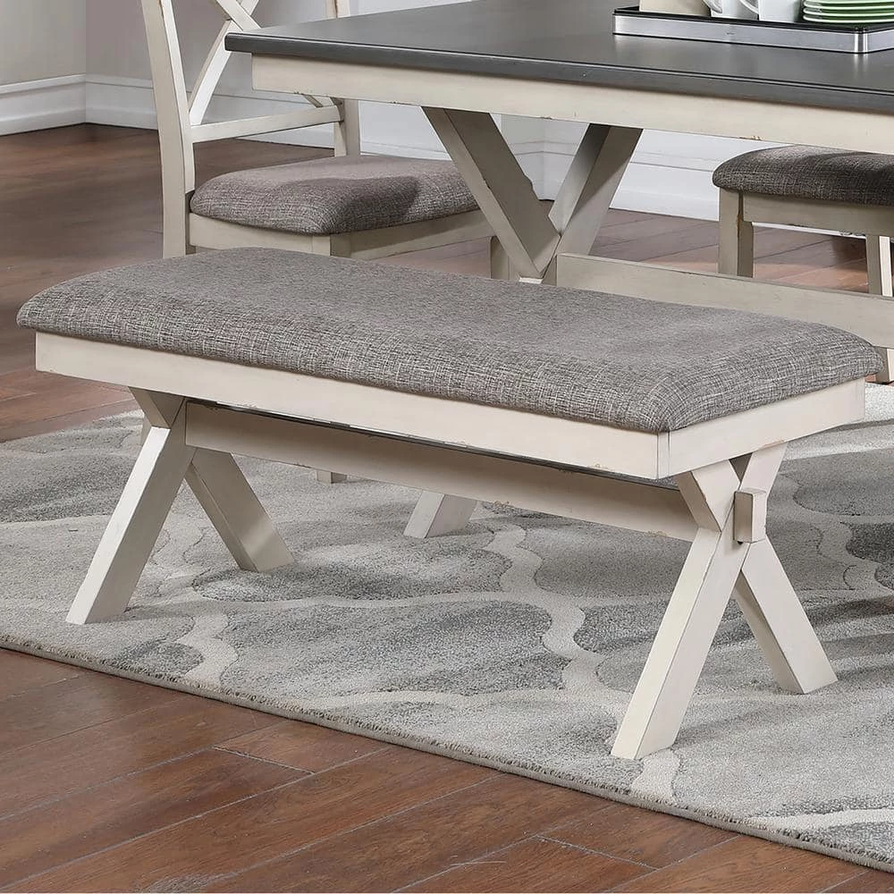 Paramus Gray and Antique White Upholstered Dining Bench by Furniture of America 3 Paramus Gray and Antique White Upholstered Dining Bench by Furniture of America - Image 3