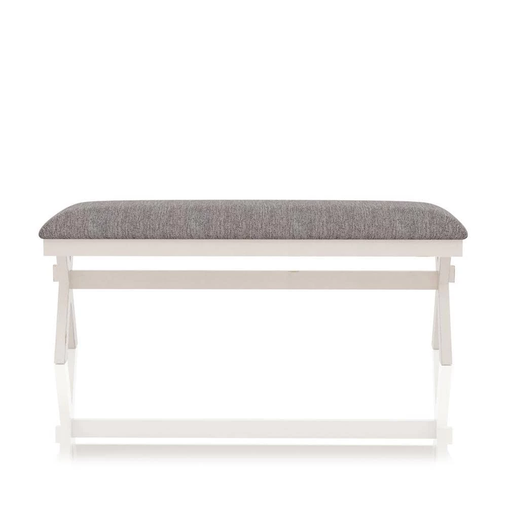 Paramus Gray and Antique White Upholstered Dining Bench by Furniture of America 2 Paramus Gray and Antique White Upholstered Dining Bench by Furniture of America - Image 2
