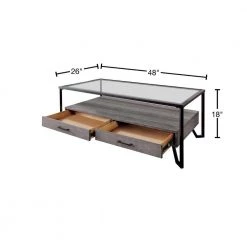 Vihaan 48 in. Gray/Black/Clear Large Rectangle Glass Coffee Table with Drawers by Furniture of America -Furniture of America Sales Store gray and black furniture of america coffee tables idf 4348c 40 1000