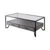 Vihaan 48 in. Gray/Black/Clear Large Rectangle Glass Coffee Table with Drawers by Furniture of America