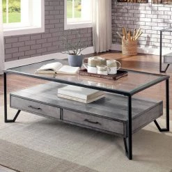 Vihaan 48 in. Gray/Black/Clear Large Rectangle Glass Coffee Table with Drawers by Furniture of America -Furniture of America Sales Store gray and black furniture of america coffee tables idf 4348c c3 1000