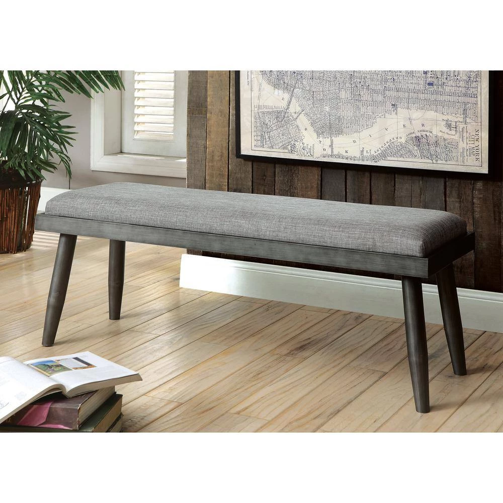 Niccola Gray and Black Upholstered Bench (18 in. H x 49 in. W x 15.5 in. D) by Furniture of America 4 Niccola Gray and Black Upholstered Bench (18 in. H x 49 in. W x 15.5 in. D) by Furniture of America - Image 4
