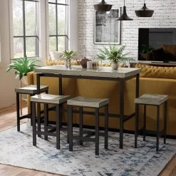 Wim Natural Tone 5-Piece Counter Height Dining Set by Furniture of America -Furniture of America Sales Store gray and black furniture of america dining room sets idf 3454pt 5pk 31 1000